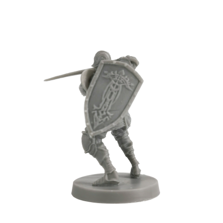 Dark Souls Mini: Unkindled Heroes Pack 1 - Gray miniature figurine of an armored knight holding a shield and sword in a battle stance on a round base.