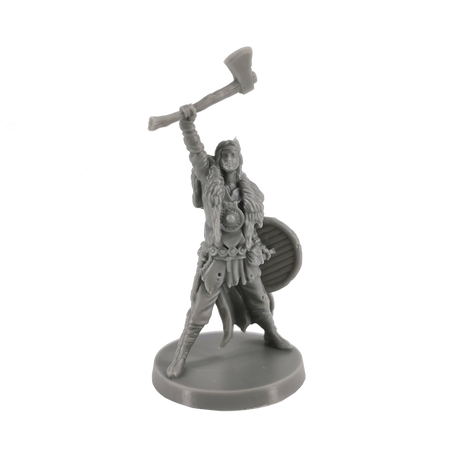 Dark Souls Mini: Unkindled Heroes Pack 2 - Gray unpainted warrior miniature holding a raised hammer and round shield on circular base.