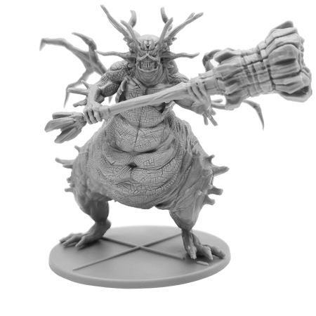 Dark Souls Mini: Protector of the Asylum - Gray miniature figure of a grotesque armored creature wielding a large mace and standing on a circular base.