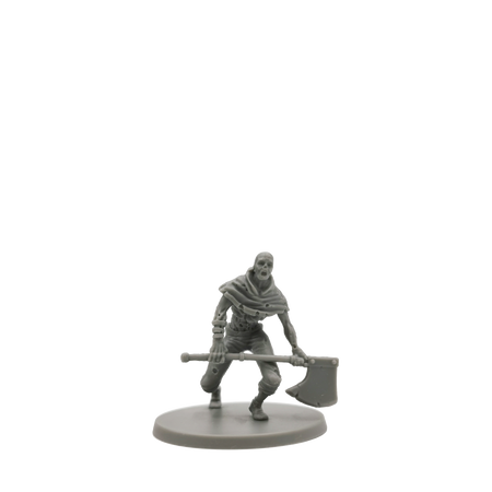 Dark Souls Mini: The Steadfast & The Hollow - Gray plastic miniature figure of an armored warrior wielding a large hammer, standing on a round base.