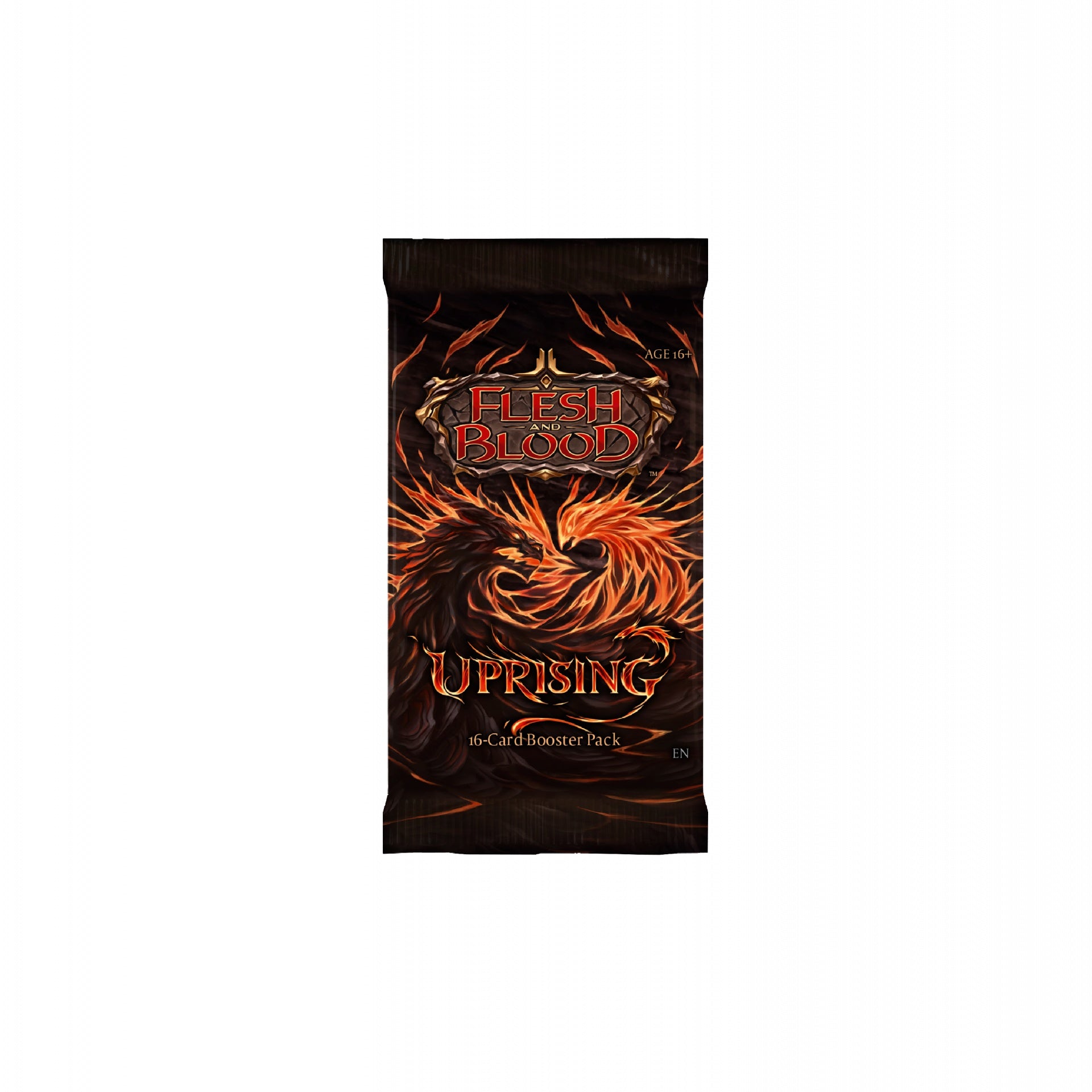 Flesh and Blood - Uprising - Booster Pack - Flesh and Blood Uprising booster pack with fiery phoenix artwork on black background.