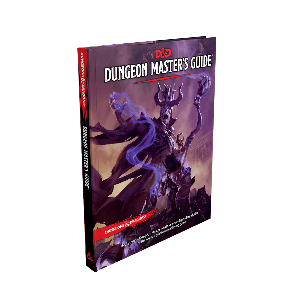 D&D 5E: Dungeon Masters Guide - Dungeons & Dragons 5E Dungeon Masters Guide with dark fantasy cover art showing a horned figure wielding a staff and sword.