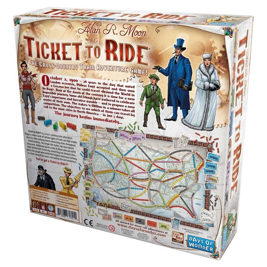 Ticket to Ride - Ticket to Ride board game box featuring vintage-style artwork, map of train routes, and illustrated characters.