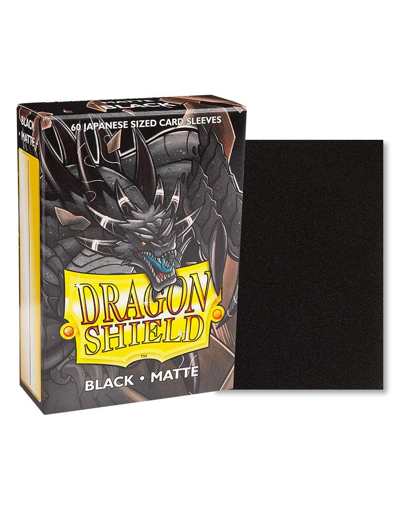 Dragon Shield Japanese Size 60ct Box - Matte Black - Dragon Shield Japanese Size 60ct Box with black matte card sleeves and dragon artwork on packaging.
