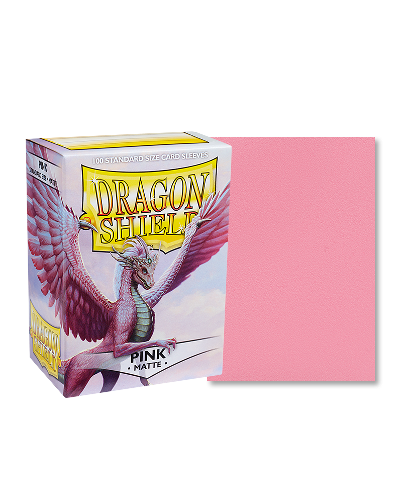 Dragon Shield 100ct Box - Matte Pink - Dragon Shield 100ct box with matte pink card sleeves and winged dragon artwork on packaging.