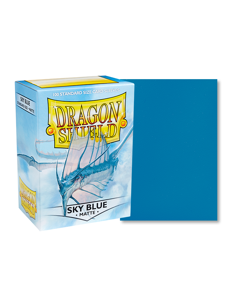 Dragon Shield 100ct Box - Matte Sky Blue - Dragon Shield box with 100 matte sky blue card sleeves and packaging featuring a blue dragon illustration.