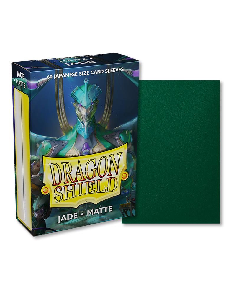 Dragon Shield Japanese Size 60ct Box - Matte Jade - Dragon Shield Japanese Size 60ct box with matte jade green card sleeves and dragon artwork on packaging.