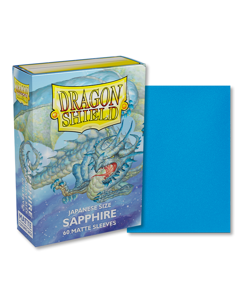 Dragon Shield Japanese Size 60ct Box - Matte Sapphire - Dragon Shield Japanese size 60ct box with blue matte card sleeves and dragon artwork on packaging.
