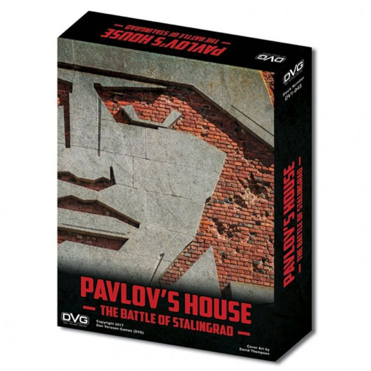 Pavlov's House - Pavlov's House board game box with brick wall and soldier face design in gray and red colors.