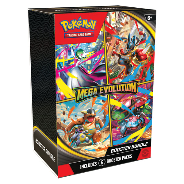 Pokémon TCG: Mega Evolution - Booster Bundle (Local) - Black Pokémon TCG Mega Evolution booster bundle box with colorful artwork featuring Mega Evolution Pokémon characters and.