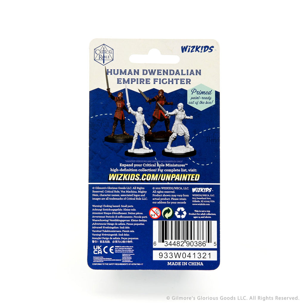 Critical Role Mini: Human Dwendalian Fighter Female - Boxed set of three unpainted Human Dwendalian Empire Fighter miniatures from Critical Role, featuring female and male.