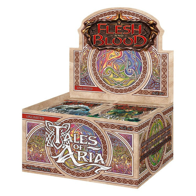 Flesh and Blood - Tales of Aria - Booster Box - Flesh and Blood Tales of Aria booster box with intricate Celtic-inspired artwork and colorful packaging details.