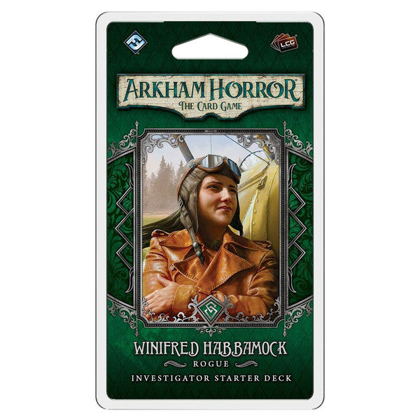 Arkham Horror: LCG: Winifred Habbamock Investigator Starter Deck - Arkham Horror LCG Winifred Habbamock Investigator Starter Deck with green border and illustrated female character in brown.