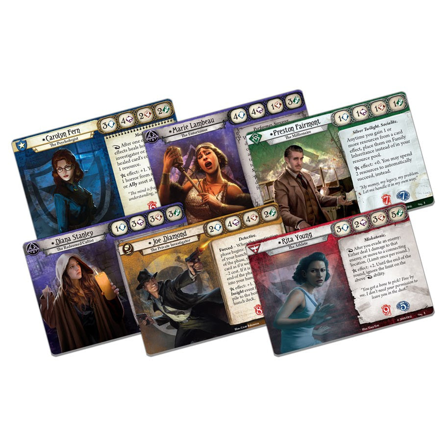 Arkham Horror: The Card Game - The Circle Undone Expansion - Investigator Expansion - The Card Game investigator expansion cards with character art and game stats.