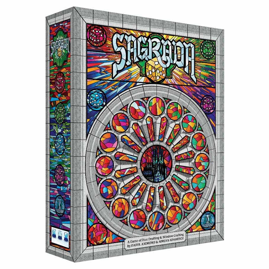 Sagrada - Sagrada board game box featuring colorful stained glass window design and bold title text.