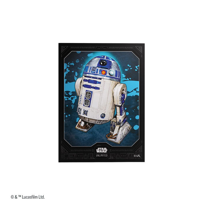 Gamegenic Premium Art Sleeves: Star Wars: Unlimited - R2-D2 (PREORDER) - Card sleeve featuring detailed R2-D2 illustration on a black background with blue space accents, glossy finish.
