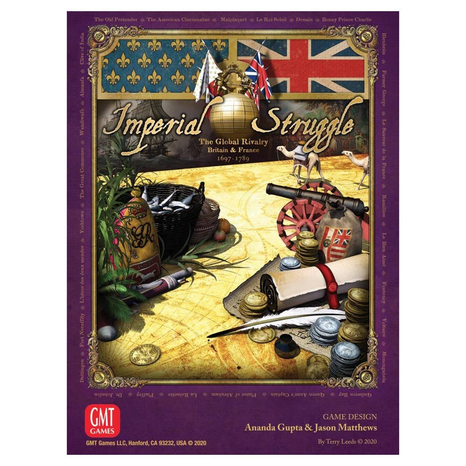 Imperial Struggle - Imperial Struggle board game box with historical war-themed art and British flag background.