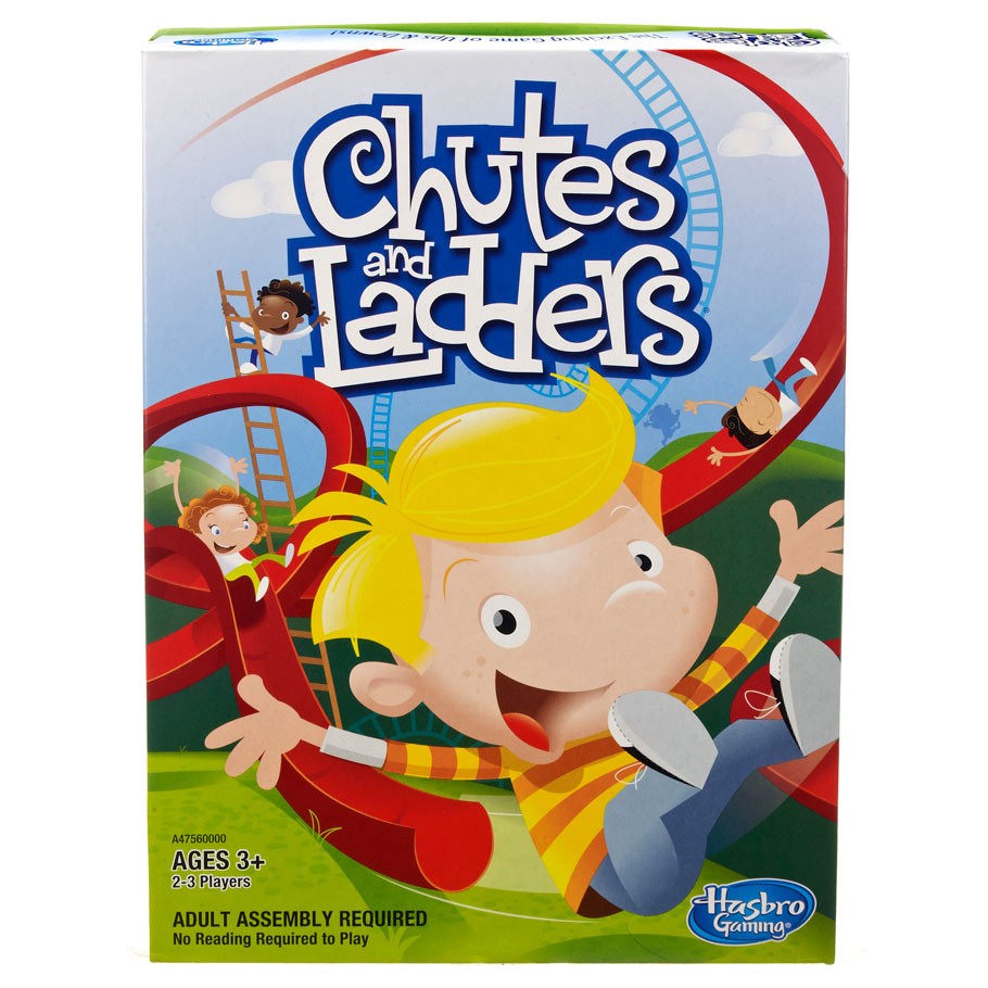 Chutes and Ladders - Chutes and Ladders board game box with cartoon children and bright outdoor background.