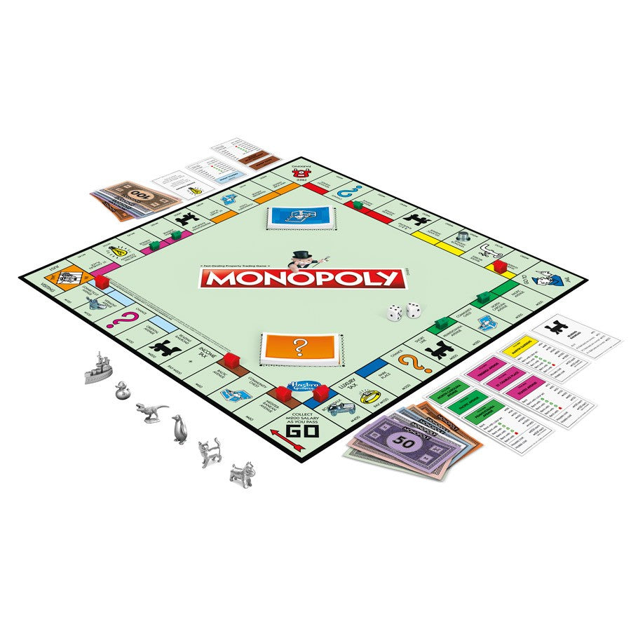 Monopoly Classic - Classic Monopoly board game set with colorful property spaces, tokens, money, and cards.
