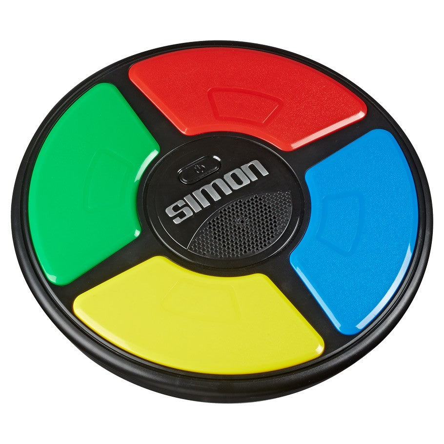 Simon - Round Simon game with four large colored buttons in green, red, blue, and yellow on a black base.