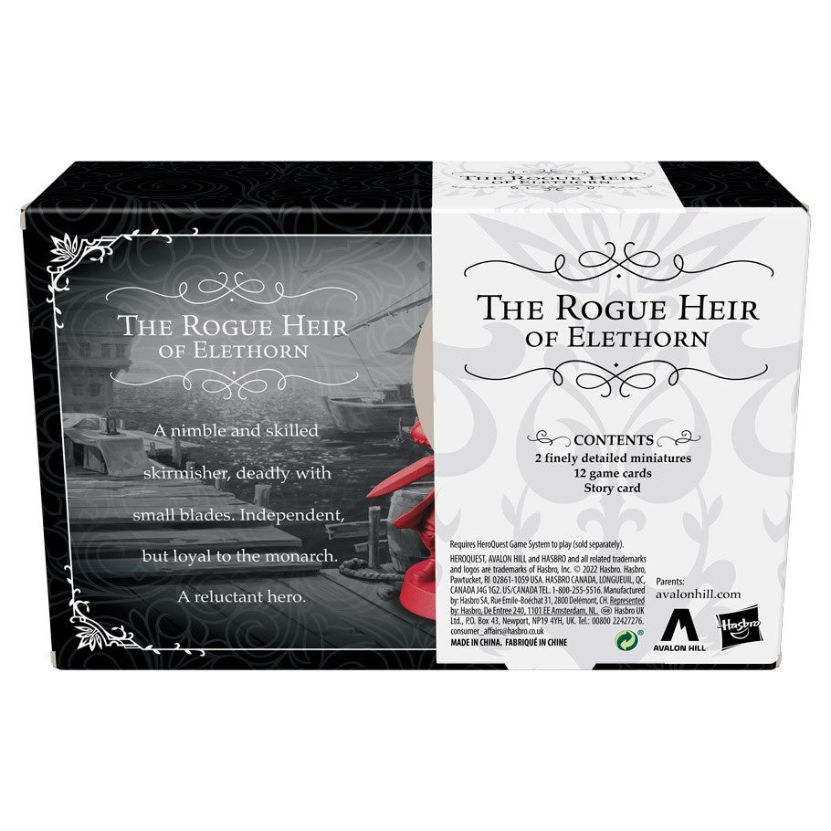 HeroQuest: Rogue of Elethorn Hero - HeroQuest Rogue of Elethorn Hero expansion box with black and white illustrated design and descriptive text panel.