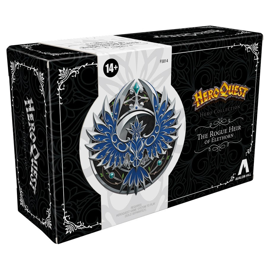 HeroQuest: Rogue of Elethorn Hero - Black and silver HeroQuest Rogue of Elethorn Hero game expansion box with blue and silver phoenix emblem on front.
