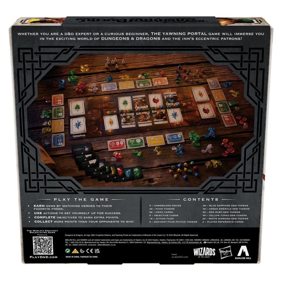D&D: The Yawning Portal - Dungeons & Dragons The Yawning Portal board game box showing colorful game cards, character figurines, and tokens arranged.