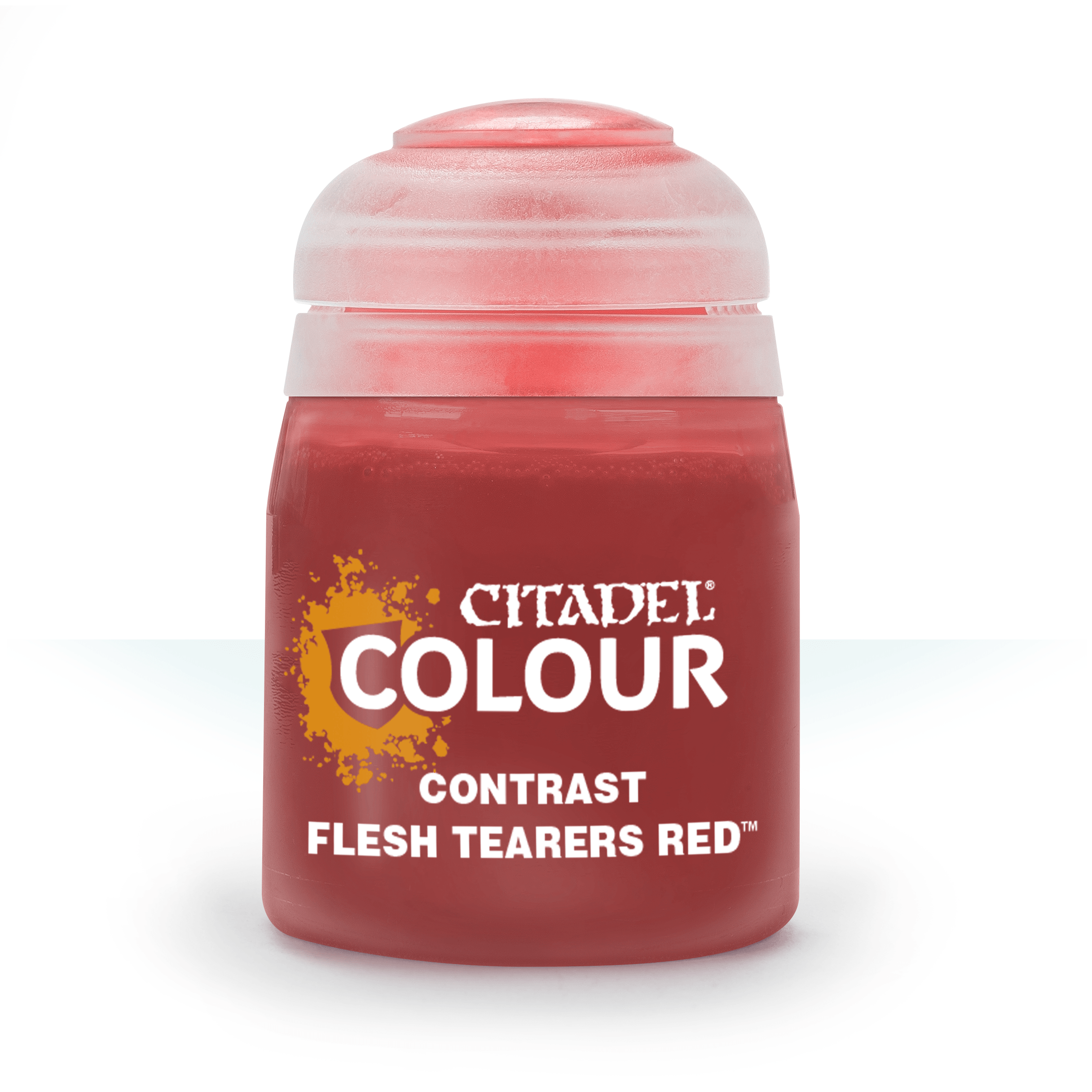 Citadel Contrast Paint: Flesh Tearers Red - Citadel Colour Contrast paint pot in Flesh Tearers Red with red cap and white text on the label.