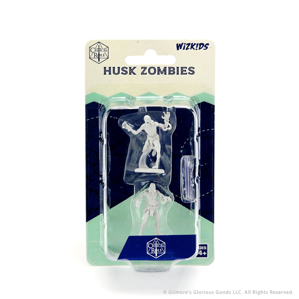 Critical Role Mini: Husk Zombies - Two unpainted translucent gray resin Husk Zombie miniatures in plastic blister packaging.