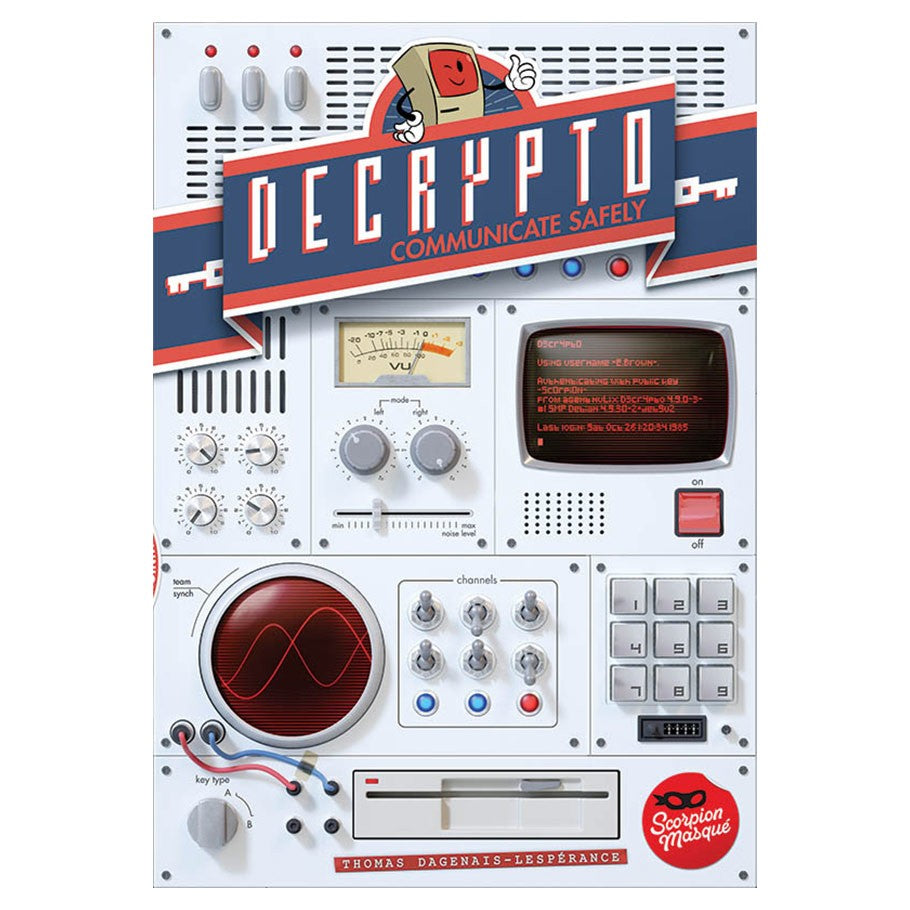 Decrypto - Decrypto board game box with vintage spy-themed design and control panel graphics.