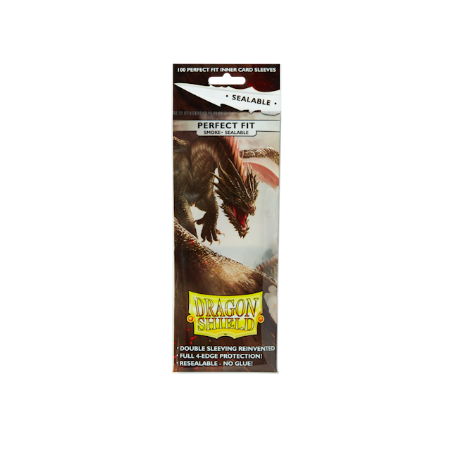 Dragon Shield : Perfect Fit Sealable: Smoke 100 Count - Pack of 100 smoke-colored Dragon Shield Perfect Fit sealable card sleeves with dragon artwork on packaging.