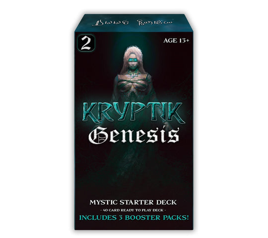Kryptic TCG - Genesis Wave 2 Mystic Starter Deck - Kryptic Genesis Wave 2 Mystic Starter Deck box featuring cloaked figure and teal glowing text on black background.