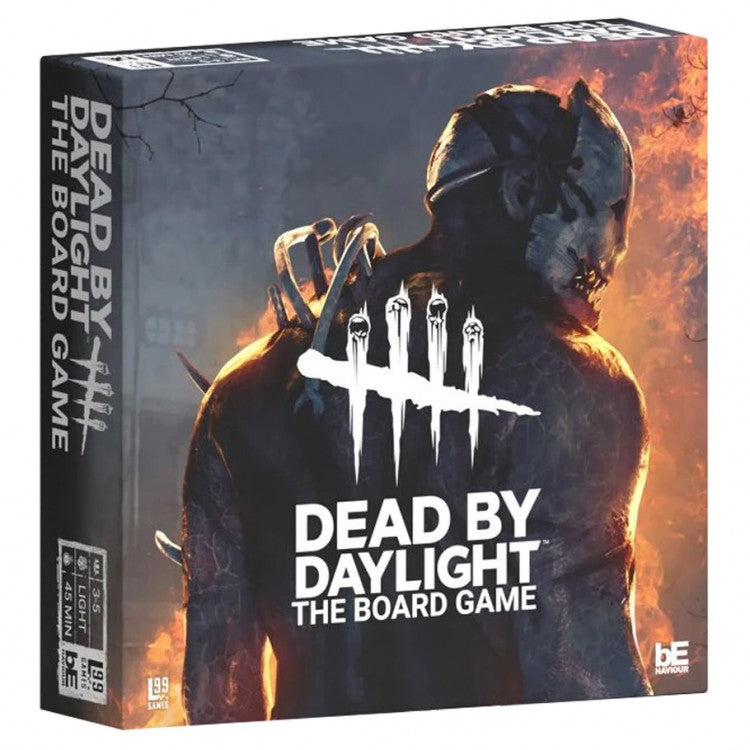 Dead by Daylight - Dead by Daylight board game box featuring a hooded figure with a knife and fiery background.