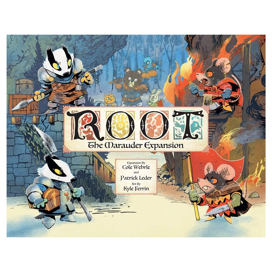 Root: The Marauder Expansion - Root The Marauder Expansion board game box with woodland animal characters and forest fire artwork.