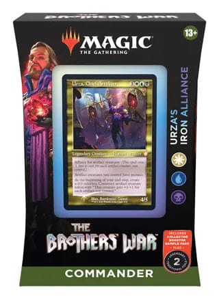 Magic: The Gathering - Brothers' War Commander Deck - Urza's Iron Alliance - The Gathering Brothers' War Commander Deck featuring Urza's Iron Alliance with character art on box and visible card window.