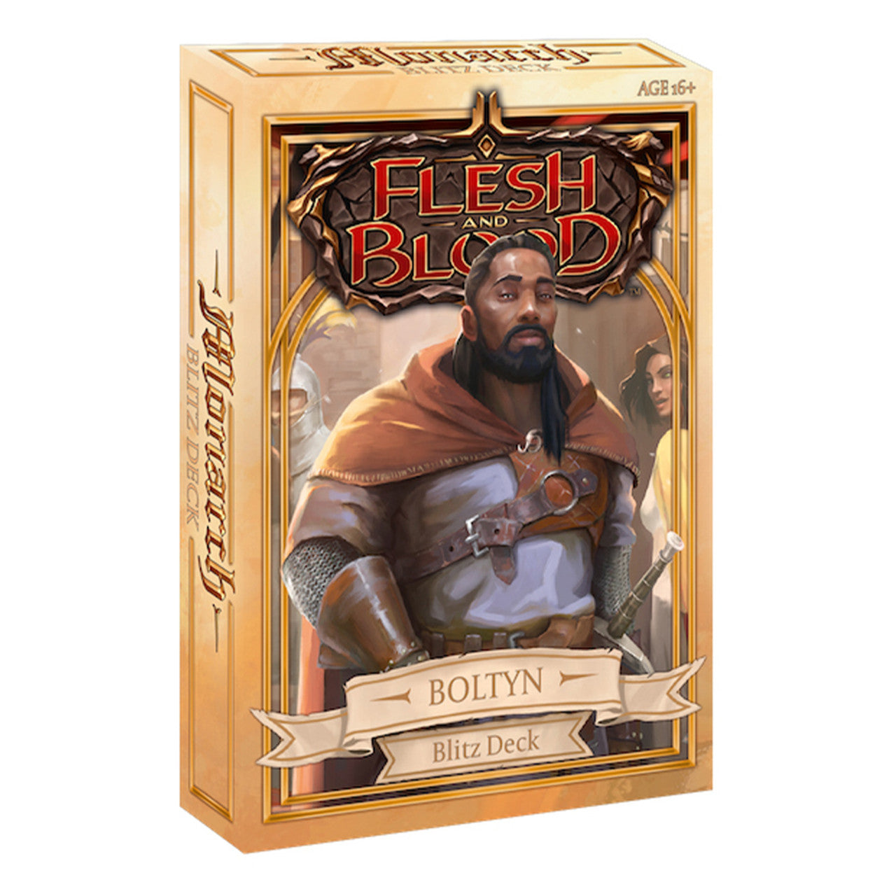 Flesh and Blood - Monarch - Blitz Deck - Boltyn - Flesh and Blood Monarch Blitz Deck Boltyn with armored warrior in brown cloak on gold box.