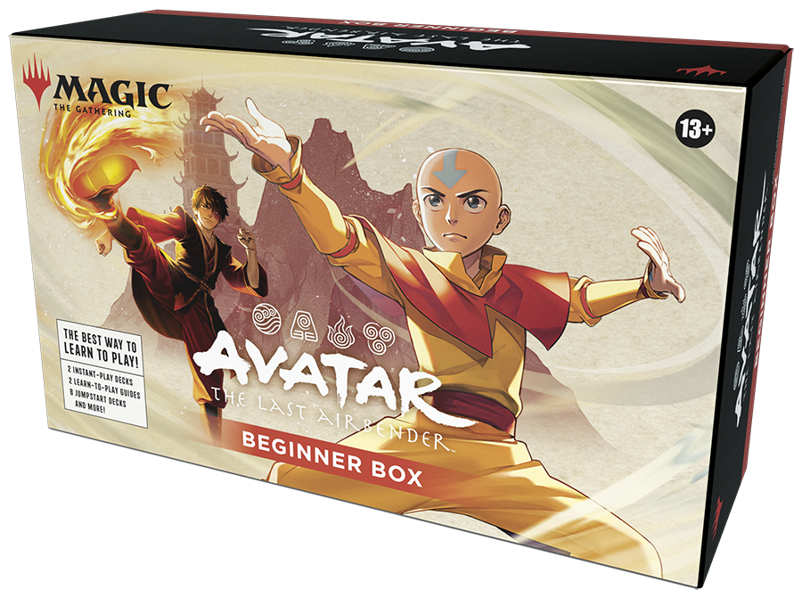 Magic: The Gathering - Avatar: The Last Airbender Beginner Box - The Last Airbender art featuring Aang in orange and yellow robes casting fire, labeled Magic: The Gathering Beginner Box.