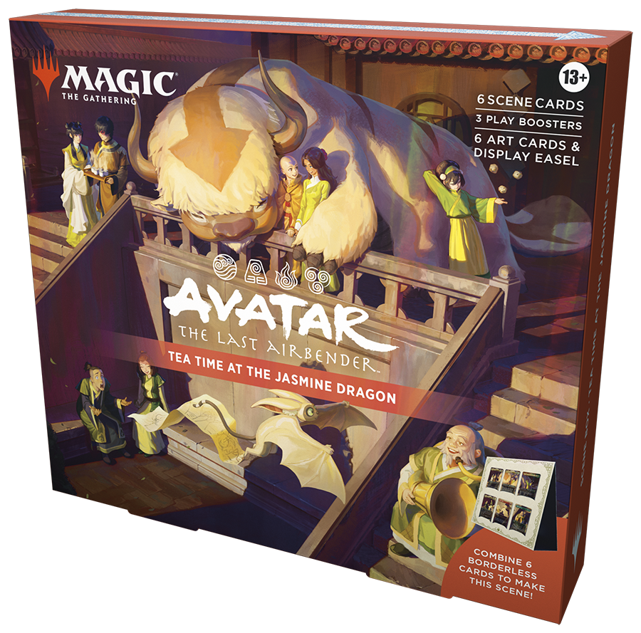 Magic: The Gathering - Avatar: The Last Airbender Scene Box - Tea Time at the Jasmine Dragon - The Gathering Avatar: The Last Airbender Scene Box featuring colorful characters and a display case with 8 scene cards and.