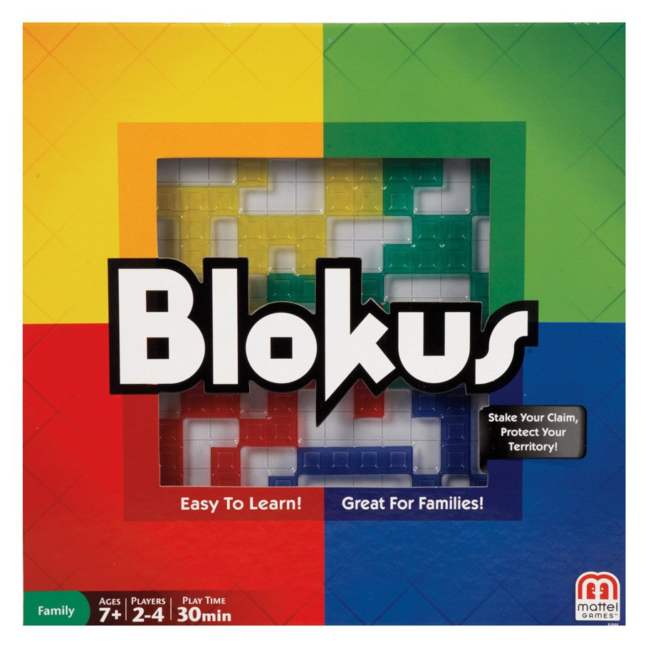 Blokus: Refresh - Blokus board game box with colorful geometric pieces and bold logo on yellow, green, red, and blue background.