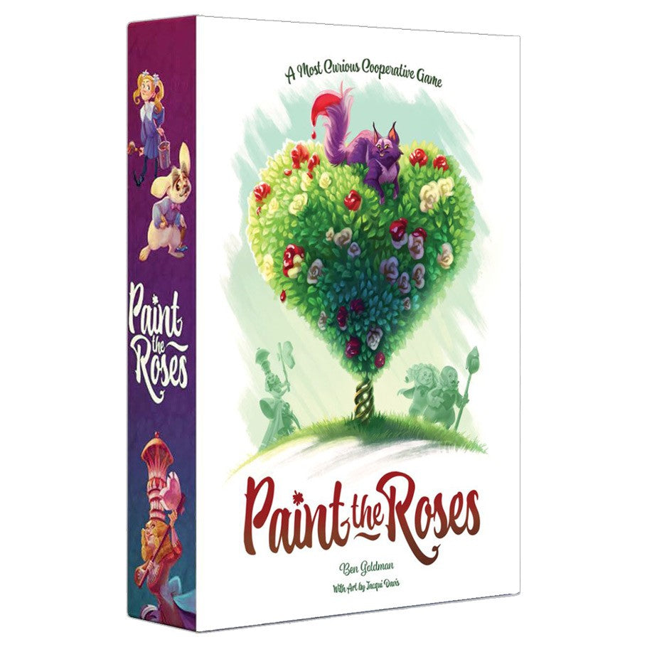 Paint the Roses - Paint the Roses board game box with a heart-shaped rose bush and whimsical characters on a white background.