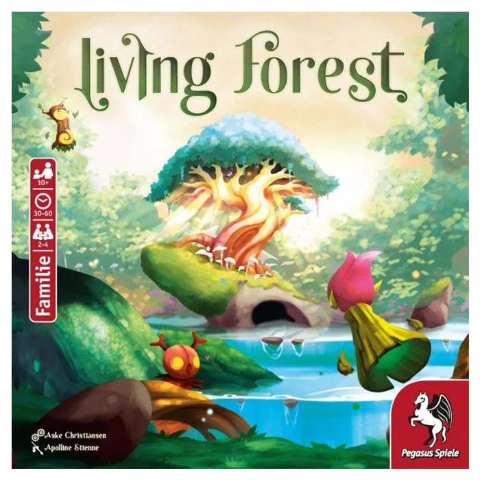 Living Forest - Living Forest card game box featuring a glowing tree spirit by a pond with mystical forest background.