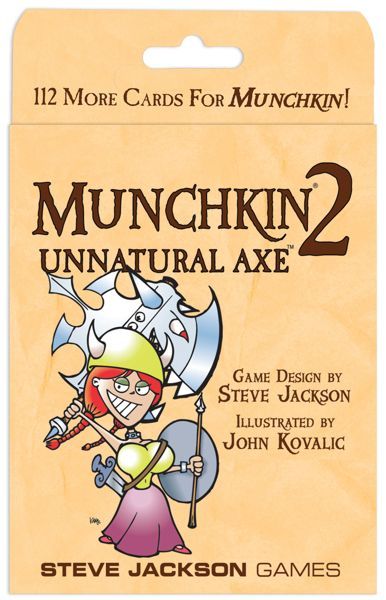 Munchkin 2: Unnatural Axe (PREORDER) - Munchkin 2 Unnatural Axe card game pack with cartoon knight wielding oversized blue axe on beige background.