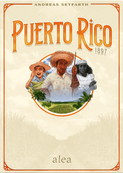 Puerto Rico 1897 - Puerto Rico 1897 board game cover with vintage farmers and tropical landscape illustration.