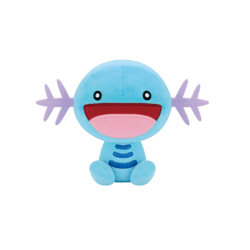 Pokemon Mecha Mofugutto Plush - Wooper 12.2" - Blue plush Wooper with wide open mouth, black eyes, purple branch-like cheeks, and striped belly.
