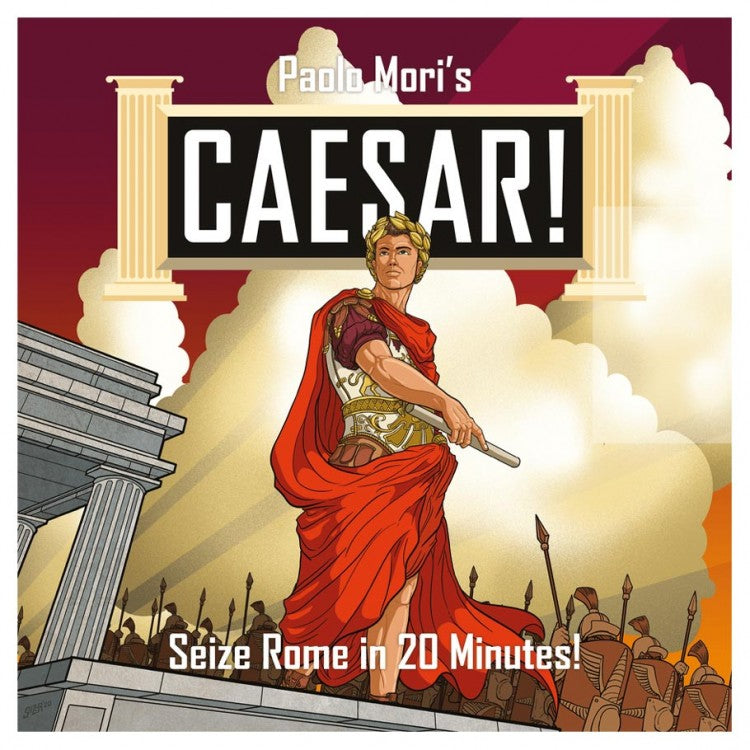 Caesar! - Board game cover featuring a Roman soldier in red cape with columns and a crowd in the background.