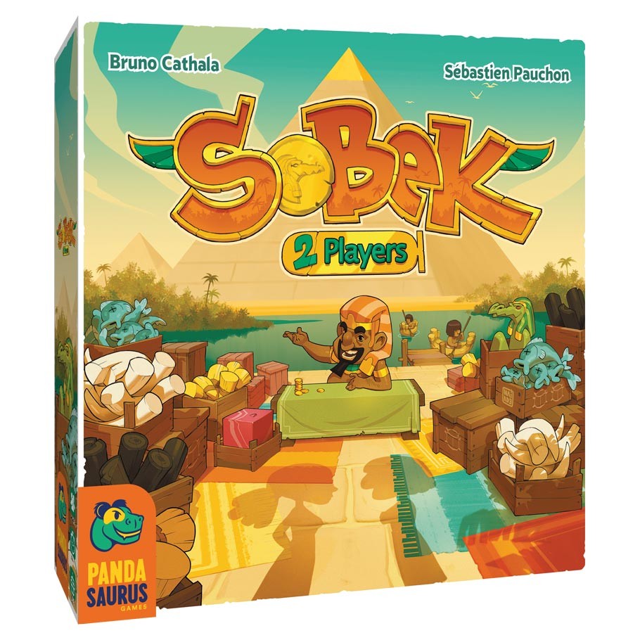 Sobek: 2 Players - Sobek 2 Players board game box with colorful Egyptian-themed artwork and wooden tokens.