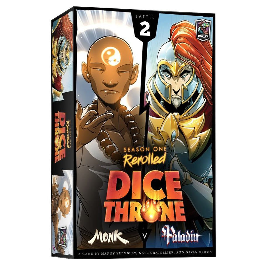 Dice Throne: S1R Monk vs Paladin - Dice Throne Season One ReRolled Monk vs Paladin board game box with illustrated monk and armored paladin characters.