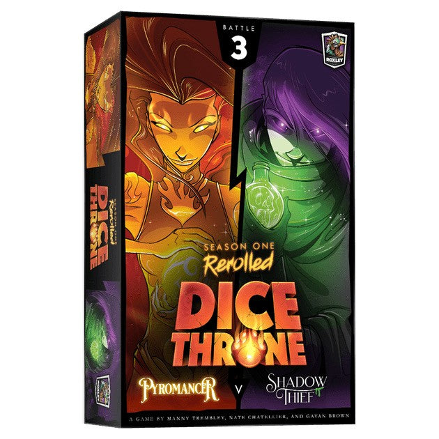 Dice Throne: Pyromancer v Shadow Thief - Dice Throne Season One ReRolled board game box featuring fiery Pyromancer and shadowy Shadow Thief characters.