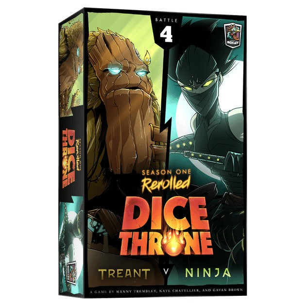 Dice Throne: S1R Treant v Ninja - Dice Throne S1R board game box featuring illustrated Treant and Ninja characters in green and black tones.