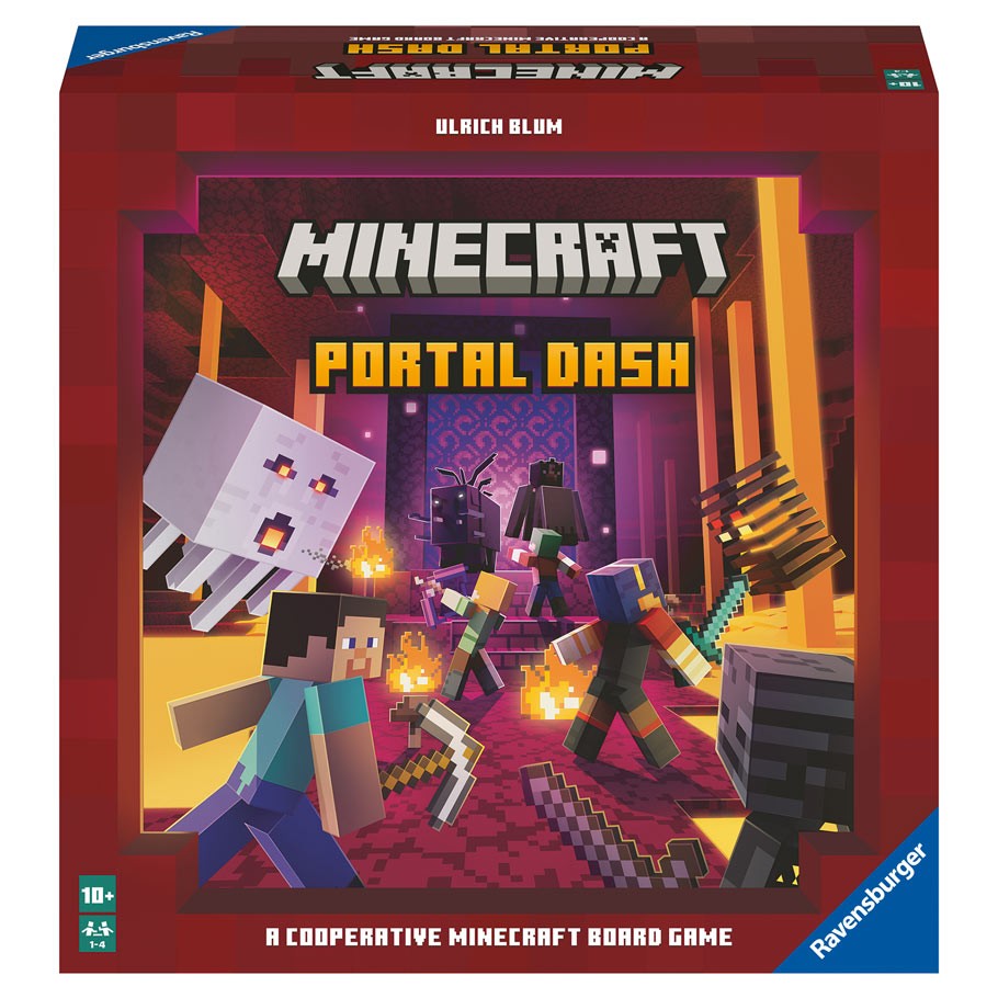 Minecraft: Portal Dash - Minecraft Portal Dash board game box with pixelated characters and glowing portal background.